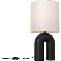 QAZQA Design-pöytävalaisin musta valkoisella pellavavarjostimella - Lotti