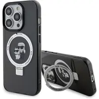 Karl Lagerfeld KLHMP15LHMRSKCK iPhone 15 Pro 6.1 musta/musta kovakuori Ring Stand Karl&Choupette MagSafe