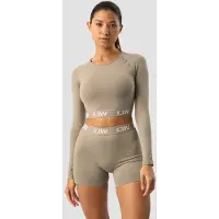 ICANIWILL Define Seamless Logo Long Sleeve Crop Top Taupe