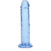 Realrock Super Flexible - Dildo 6" sininen, kimmoisa, joustava, imukupilla, läpikuultava