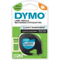 Dymo LetraTAG -muoviteippi 12 mm x 4 m, musta läpinäkyvällä pohjalla