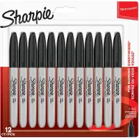 Sharpie 1996111, Ohut pää, Musta, 1 mm, Keraaminen, Kangas, Nahka, Paperi, Muovi, 12 kpl