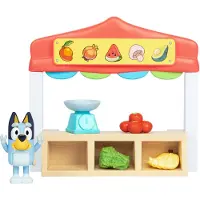 Bluey Mini Playsets -leikkisetti maanviljelij iden markkinoille | Sis lt nivelletyn hahmon, ostoskassin ja tarvikkeet | Dollarbucksin kanssa