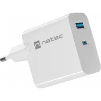 Natec Ribera GaN USB-A &amp; USB-C Laturi - 65W - Valkoinen
