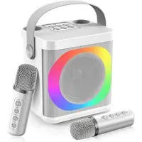 Mtp Products YS307 Home Karaoke Bluetooth-kaiutin RGB-valokaiutin, jossa on 2 mikrofonia - hopea