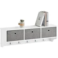 SoBuy Seinäteline 5 koukkua 3 koria FRG282-W