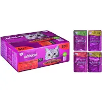 Whiskas Classics Classic Meals in Sauce Nauta, Kana, Lammas & Siipikarja, Kissan märkäruoka, Adult, 80 x 85 g