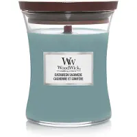 Woodwick Evergreen Cashmere tuoksukynttilä sisältää puusydämen 275 g
