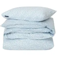 Lexington Wave Printed Cotton Sateen vuodesetti White-Blue, 2 tyynyliinaa