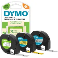 Dymo – LetraTAG plastic tape, 3-pack yellow/silver/white, 12mm, 4m (S0721800)