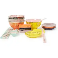 Pols Potten Asian Grandpa Set 4 - Multi/patterned - BOWL:L12X W12X H6.3CM<BR/>SPOON:L14X W4.5X H3CM<BR/>CHOPSTICK HOLDER:L8X W3.5X H1.8CM<BR/>SOY SAUCER