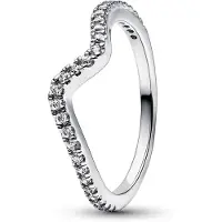 Pandora Wave Sterling Silver Ring With Clear Cubic Zirconia - Silver - 56