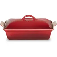 Le Creuset rectangular oven dish with lid, 33 cm, red