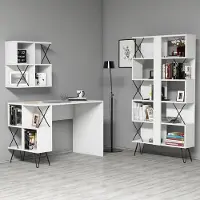 Kalune Design 845 (III) -työpöytä, seinähylly ja kirjahylly, valkoinen/musta