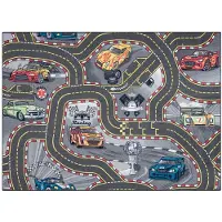 Rugsx ALFOMBRA REBEL ROADS Racers 97 Calles, carros, antideslizante para niños - gris 95x133 cm