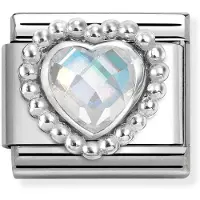 Nomination Composable Classic Silvershine faceted cubic zirconia heart with Dots rich setting White 330606/010