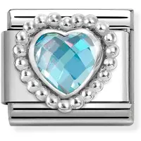 Nomination Composable Classic Silvershine faceted cubic zirconia heart with Dots rich setting LIGHT BLUE 330606/006