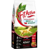 FitActive 12kg Pure Hypoallergenic nauta & ruusunmarja koirien kuivaruoka