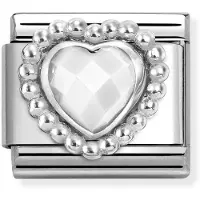 Nomination Composable Classic Silvershine faceted stones heart with Dots rich setting WHITE OPAL 330605/016
