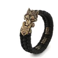 Lykken Viking Fenrir musta-kulta nylon-teräsrannekoru 21cm