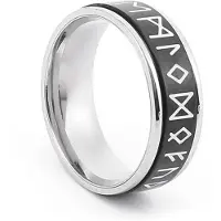 Lykken Viking musta-hopeanvärinen Runes terässormus -175