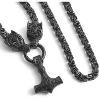 Lykken Viking musta Geri &Freki Thorin vasara teräskaulakoru 60cm