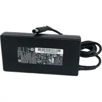 HP AC power adapter with 120W output, 19.5V voltage, 7.4mm connector, optimized for laptops.