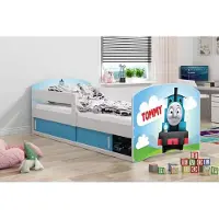 LuxCasa Lastensänky Tommy Train Patjalla Ja Aluslaatikoilla 160x80cm sininen