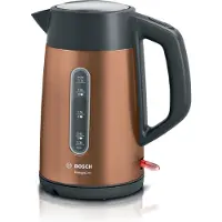 Bosch TWK4P439, 1,7 L, 2400 W, Musta, Kulta, Ruostumaton teräs, Veden tason ilmaisin, Ylikuumenemissuoja