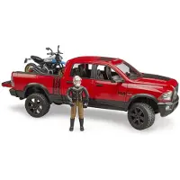 BRUDER Dodge RAM Power Wagon -avolava, moottoripyörä ja kuljettaja, 1:16