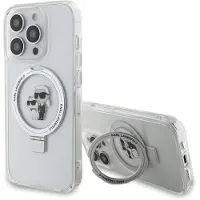 Karl Lagerfeld iPhone 15 Pro Ringstand Karl & Choupette Mag Case - Valkoinen
