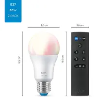 Wiz älylamppu, E27, RGBW - kaikki värit ja valkoisen valon sävyt, Wi-Fi, 806 lm, 2-pack ja Remote -kaukosäädin