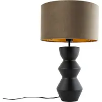 QAZQA Design-pöytävalaisin musta samettivarjostin taupe kullan sävyllä 35 cm - Alisia