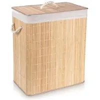 B2X Käytännöllinen bambu pyykkikori kahdella lokerolla ja kannella