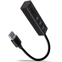 Axagon 3-porttinen 3.2 Gen1 USB-A -hubi, kortinlukijalla, 0,2m, musta