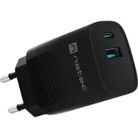 Natec Ribera GaN USB-A &amp; USB-C Laturi - 30W - Musta