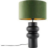 QAZQA Design-pöytävalaisin musta samettivärinen varjostin vihreä kullalla 35 cm - Alisia