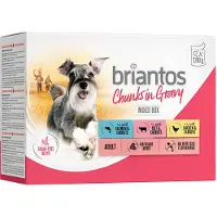 Briantos 48x100g Chunks in Gravy lajitelma kana, nauta & lohi koiran märkäruoka