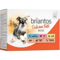 Briantos 48x100g Delicious Paté lajitelma kana, nauta & lohi koiran märkäruoka