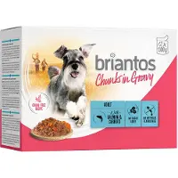 Briantos 48x100g Chunks in Gravy lohi & porkkana koiran märkäruoka