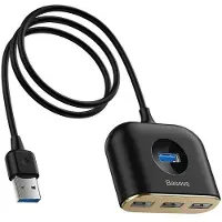 Baseus HUB Square round 4in1 USB Adapter USB3.0*1 + USB2.0*3 1m Black (CAHUB-AY01)