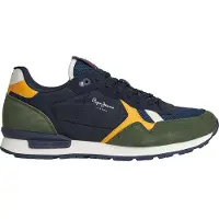 Pepe Jeans for man. PMS30983 Brit Heritage M Leather Sneakers navy, green (41), Flat, Laces, Casual