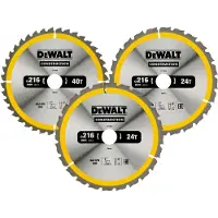 DeWalt Katkaisuterä puulle DT1962; 216 mm; 2x24T; 1x40T; 3 kpl.