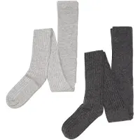 Minymo Wool Stocking - Rib 2-Pack - Grey - 128-134