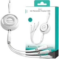 JOYROOM S-A40 Värikäs 3-in-1 Mini sisäänvedettävä USB-A USB-C/Lightning/MicroUSB-kaapeli - 1m - Valkoinen