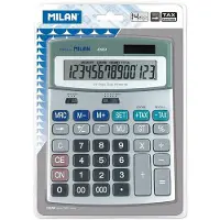 Milan 14-numeroinen Laskin Harmaa Metalliväri Läpipainopakkauksessa