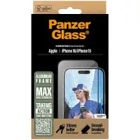 PanzerGlass iPhone 15/16 Aluminum Frame Ultra-Wide Fit Panssarilasi - 9H - musta reuna