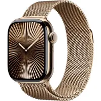 Apple Watch Series 10 GPS + Cellular 42 mm kullanvärinen titaanikuori ja kullanvärinen milanolaisranneke