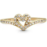 Pandora Heart And Wishbone 14K Gold-Plated Ring With Clear Cubic Zirconia - Gold - 48