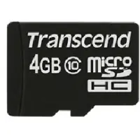Transcend TS4GUSDC10, 4 GB, MicroSDHC, Luokka 10, NAND, 90 MB/s, Musta
